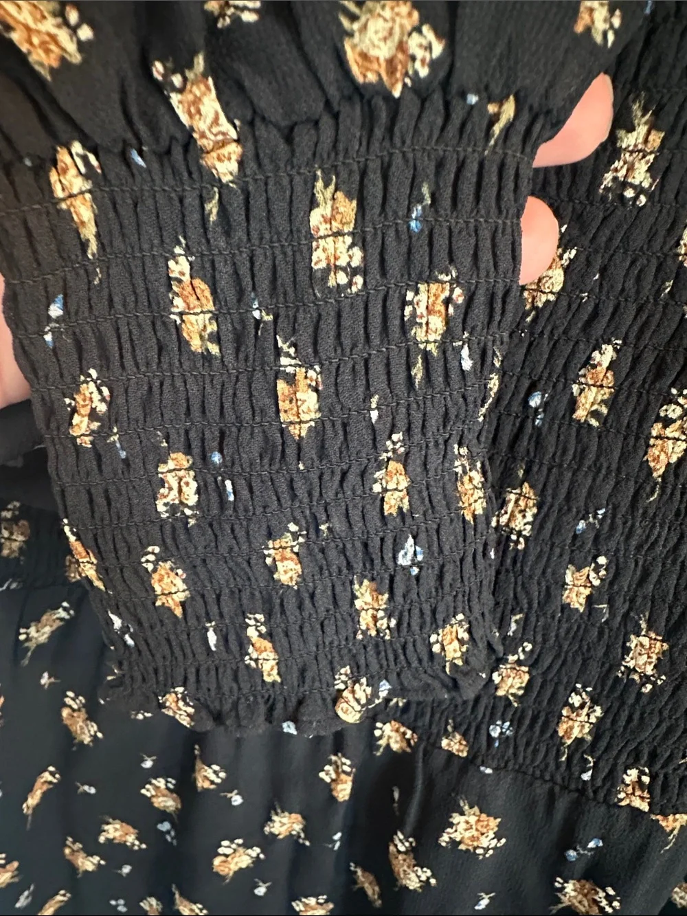 Maje Black Floral Mini Dress with Puff Sleeves